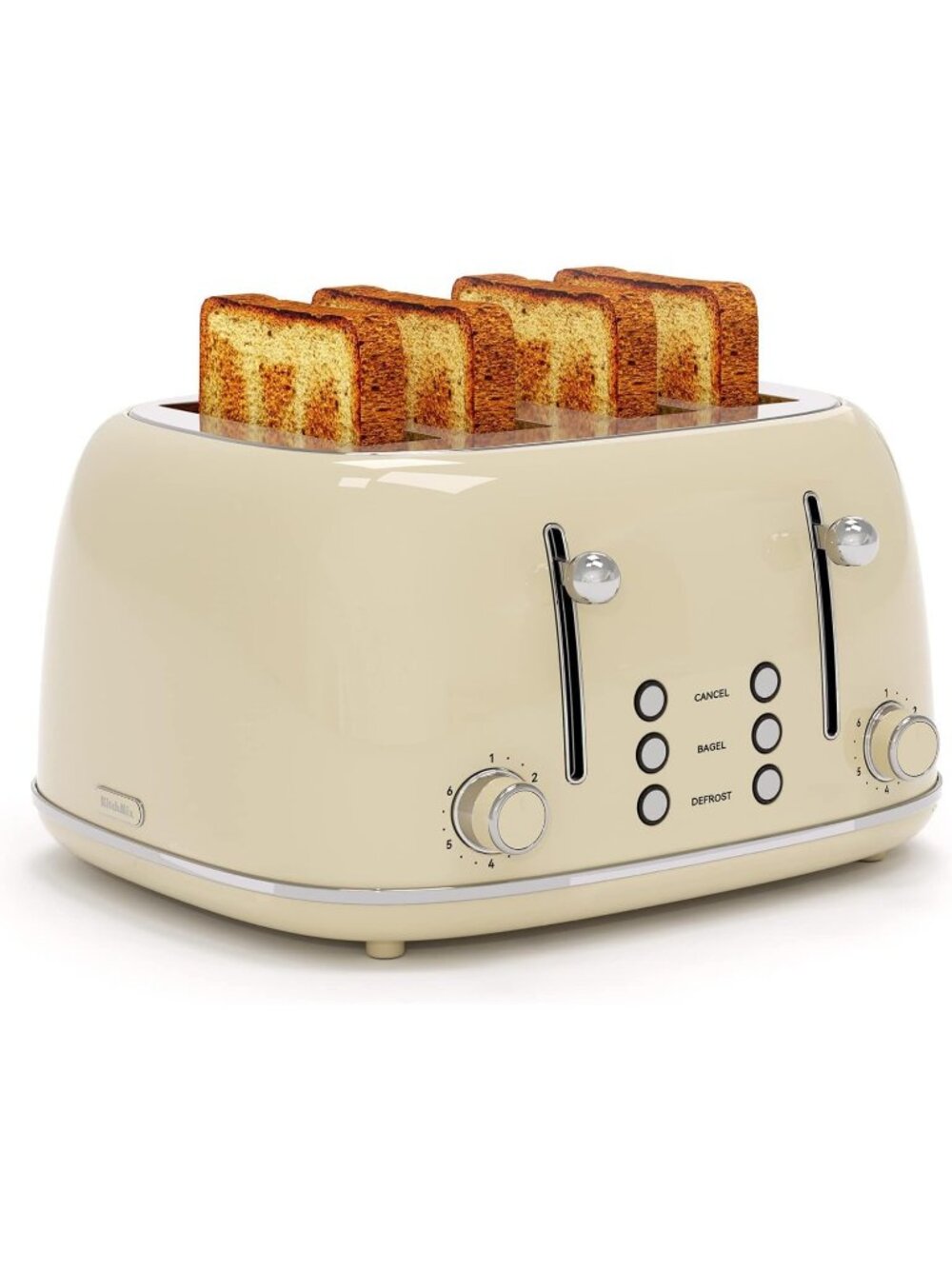 4 Slice Cream Retro Stainless with 6 Bread Shade Settings 1.5''Wide Toaster